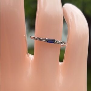 10kt White Gold Baguette Genuine Sapphire & Diamond Ring Size 7 Stacking Band